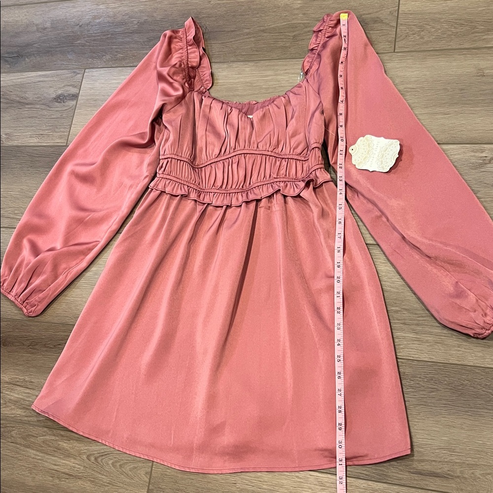 Altar'd State Mauve Ruffled Smocked Waist Long Sleeve Off Shoulder Dress peasant - Picture 3 of 13